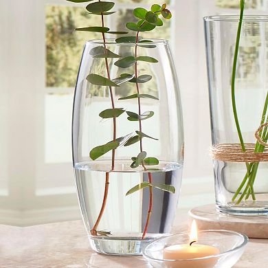 Medium Clear Glass Bullet Vase 12" with Oval Shape for Table or Shelf Décor