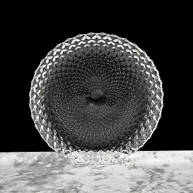 Clear Glass Salad Plate Set of 4, 7.25-Inch Round with Peacock-Inspired Diamond Pattern