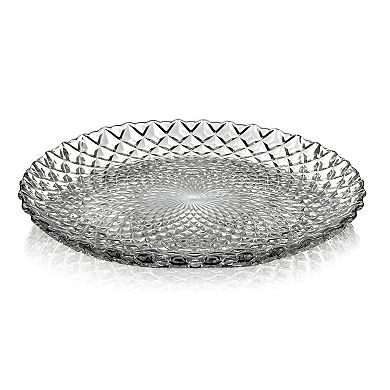 Clear Glass Salad Plate Set of 4, 7.25-Inch Round with Peacock-Inspired Diamond Pattern