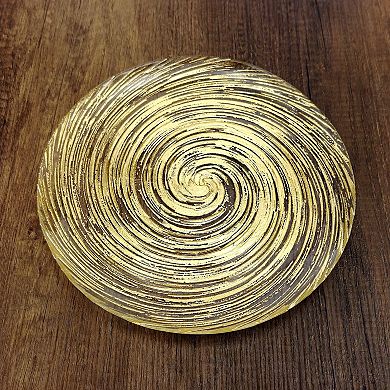 1 Piece Gilded Glass Dinner Plate in Gold, 10.75-Inch Round Vortex Design