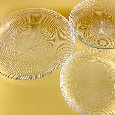 Glass Plate and Bowl Set with Peacock-Inspired Diamond Pattern in Multiple Sizes