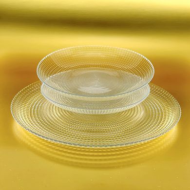 Glass Plate and Bowl Set with Peacock-Inspired Diamond Pattern in Multiple Sizes