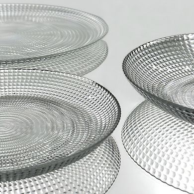 Glass Plate and Bowl Set with Peacock-Inspired Diamond Pattern in Multiple Sizes