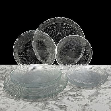 Glass Plate and Bowl Set with Peacock-Inspired Diamond Pattern in Multiple Sizes