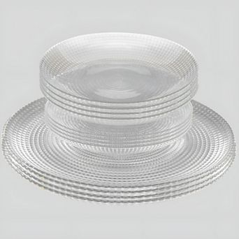 Glass Plate and Bowl Set with Peacock-Inspired Diamond Pattern in Multiple Sizes