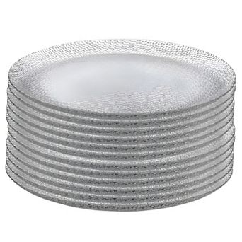 Set of 12 10.5-Inch Clear Glass Dinner Plate, Round Smooth Style for Meals, Desserts and Serving