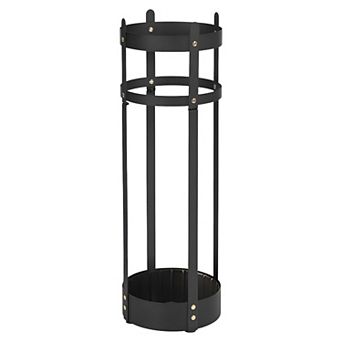 Metal Umbrella Stand with Drip Tray and Hooks for Entryway, Office, or School
