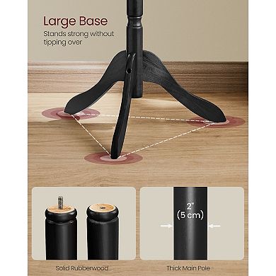 Solid Wood Coat Stand, 9 Hooks and Top Knob, Ink Black, Freestanding Design