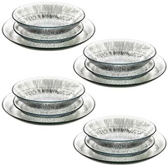 Clear Glass Dining Plate Set with Multiple Plate Sizes for Daily Use - Set of 12