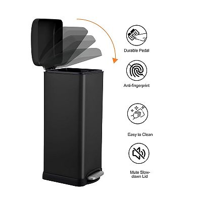 30L Soft-Close Stainless Steel Trash Can, 8 Gal Foot Pedal Bin for Kitchen, Bathroom, Office