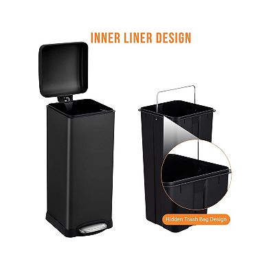 30L Soft-Close Stainless Steel Trash Can, 8 Gal Foot Pedal Bin for Kitchen, Bathroom, Office