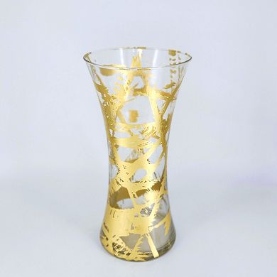 15" Gold Flared Glass Vase for Floral Arrangements or Candle Display