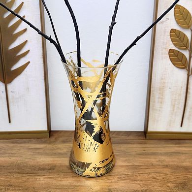 15" Gold Flared Glass Vase for Floral Arrangements or Candle Display