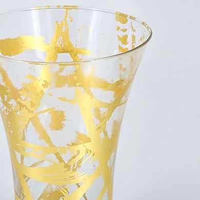 15" Gold Flared Glass Vase for Floral Arrangements or Candle Display