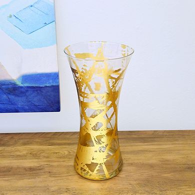 15" Gold Flared Glass Vase for Floral Arrangements or Candle Display