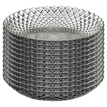 Set of 12 Clear Glass Soup Plates with Diamond Peacock-Inspired Pattern, 8-Inch Round