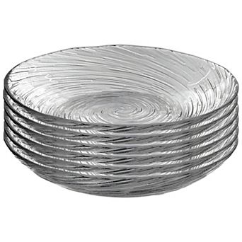 8-Inch Clear Glass Soup and Salad Plate Set of 6 with Textured Vortex Swirl and Stackable Shape