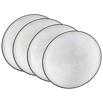 Clear Glass Salad Plate Set of 4, 7.75-Inch Round Swirl Design with Beaded Edge