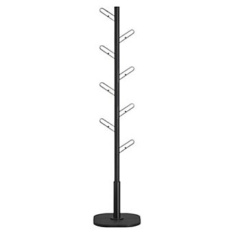 Tree-Shaped Coat Rack, 16 Hooks, Ink Black Finish, Freestanding Design