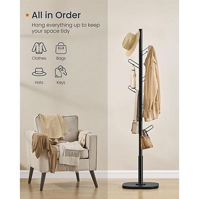 Tree-Shaped Coat Rack, 16 Hooks, Ink Black Finish, Freestanding Design