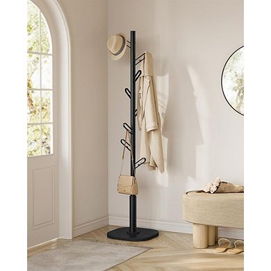 Tree-Shaped Coat Rack, 16 Hooks, Ink Black Finish, Freestanding Design