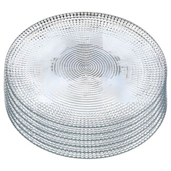 Gilded Glass Dinner Plates Set of 6, Silver Swirl Design, 10.75-Inch Round Plates for Dining