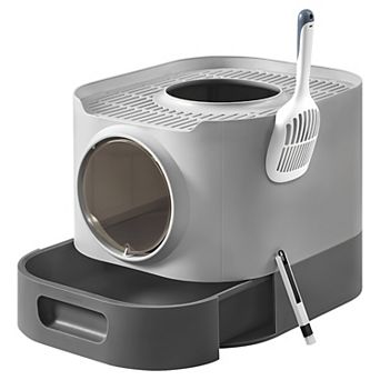 Extra-Large Covered Cat Litter Box with Slide-Out Tray, Reduced Tracking, and Tools