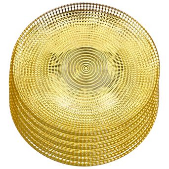 Set of 6 Gold Gilded Glass Salad Plates 7.75 inch with Swirl Design and Beaded Edge