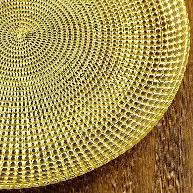 7.75″ Gold Gilded Glass Salad Plate with Swirl Design and Beaded Edge 1 Piece