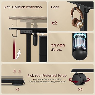 L-Shaped Sit Stand Desk with Charging Station and Casters for Home Office or Workspace