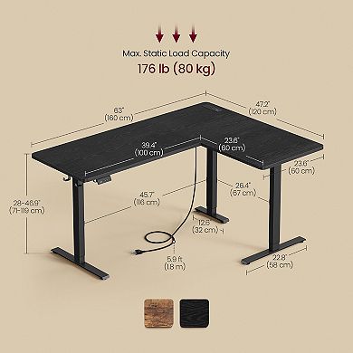 L-Shaped Sit Stand Desk with Charging Station and Casters for Home Office or Workspace