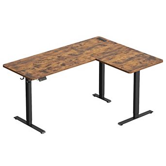 L-Shaped Sit Stand Desk with Charging Station and Casters for Home Office or Workspace