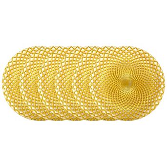 10.5" Round Gold Glass Dinner Plates with Peacock-Inspired Pattern - Set of 6