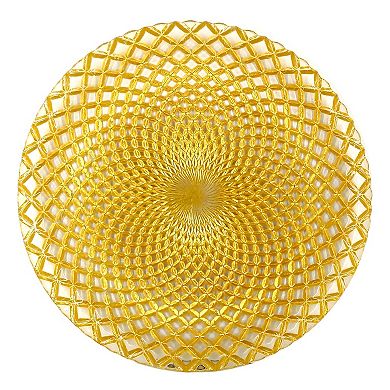 10.5" Round Gold Glass Dinner Plates with Peacock-Inspired Pattern - Set of 6