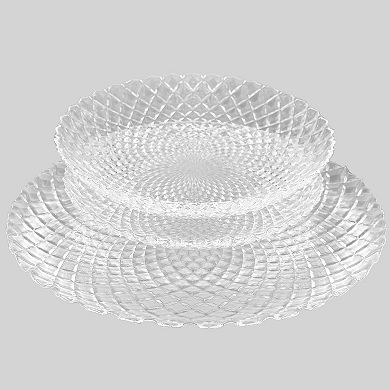 Glass Plate and Bowl Set with Diamond Fan Pattern in Multiple Piece Options