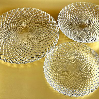 Glass Plate and Bowl Set with Diamond Fan Pattern in Multiple Piece Options