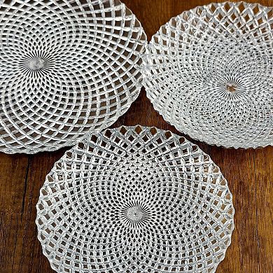 Glass Plate and Bowl Set with Diamond Fan Pattern in Multiple Piece Options