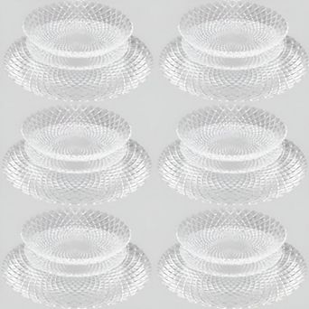 Glass Plate and Bowl Set with Diamond Fan Pattern in Multiple Piece Options
