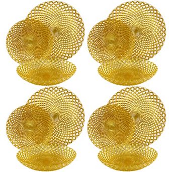 Glass Plate and Bowl Set with Diamond Fan Pattern in Multiple Piece Options