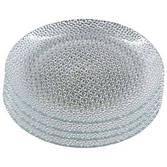 Gilded Glass Salad Plates Set of 4, Silver Pebble Pattern, 7.5-Inch Round for Salads or Appetizers