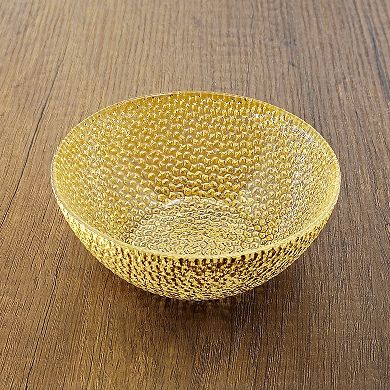 1 Piece Round Gold Glass Bowl with Pebble Design for Condiments, Sauces and Snacks