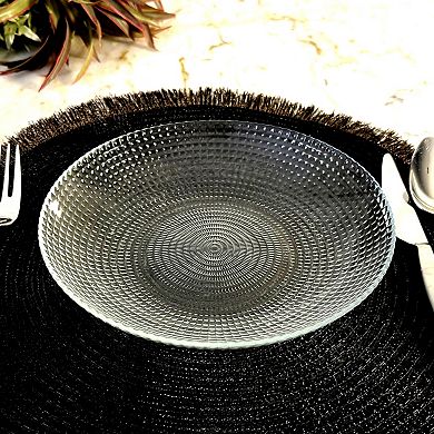 1 Piece Clear Glass Soup Plate 8-Inch Round with Swirl Pattern and Beaded Detail