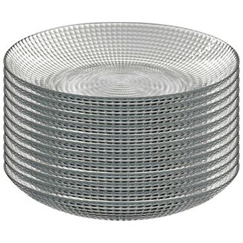 Clear Glass Soup Plate Set of 12, 8-Inch Round with Swirl Pattern and Beaded Detail