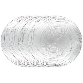 Clear Glass Plate Set of 4 for Dinner and Serving, 10.75-Inch Vortex Pattern