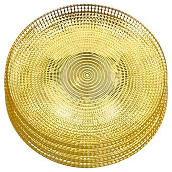 Set of 4 Gold Gilded Glass Salad Plates 7.75 inch with Swirl Design and Beaded Edge
