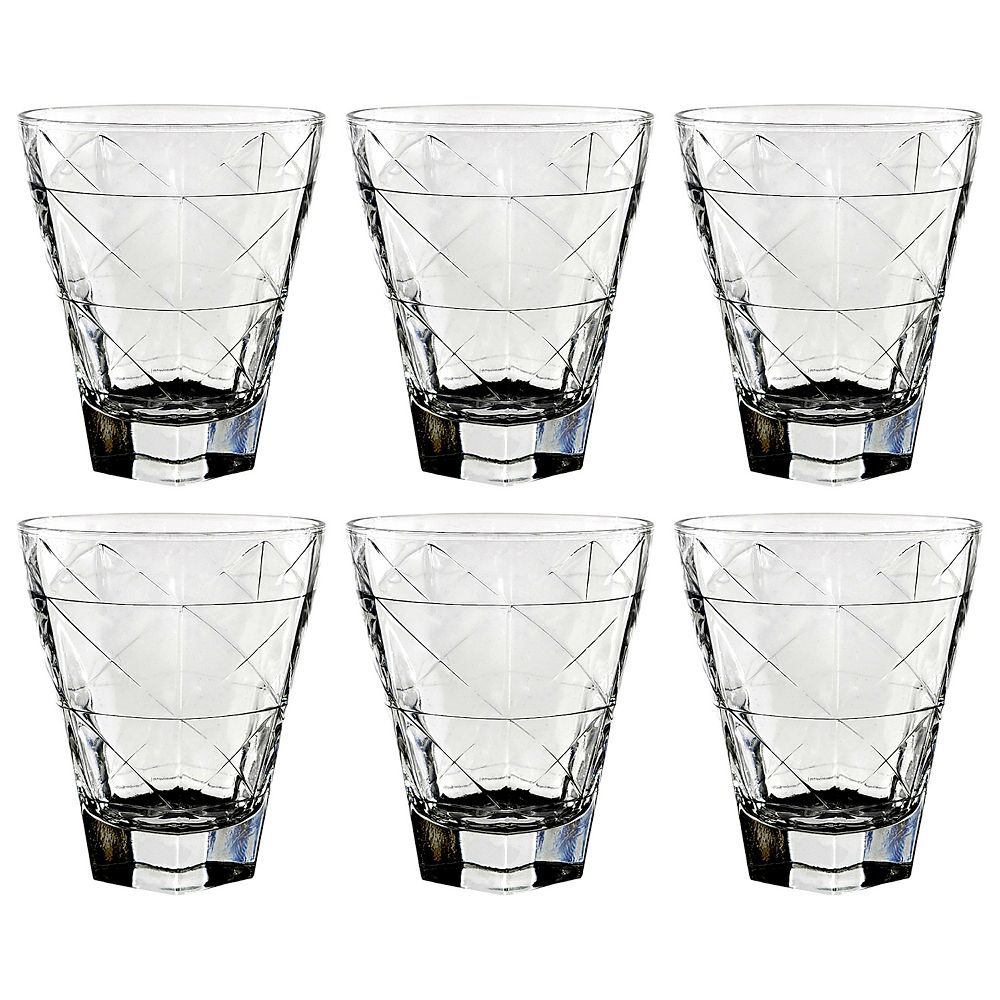 Clear Glass Tumbler Set 6 Pack Diamond Pattern Drinking Glasses