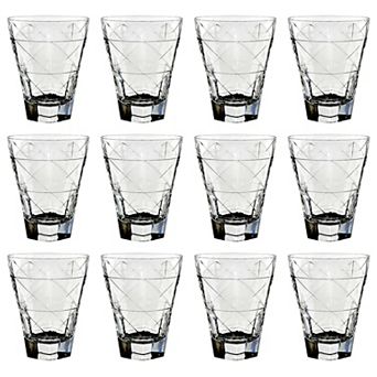 Clear Glass Tumbler Set 12-Pack Diamond Pattern Drinking Glasses
