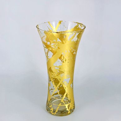 Gold Accent Flared Glass Vase for Centerpieces and Table Displays