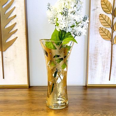 Gold Accent Flared Glass Vase for Centerpieces and Table Displays