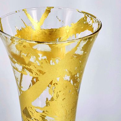 Gold Accent Flared Glass Vase for Centerpieces and Table Displays